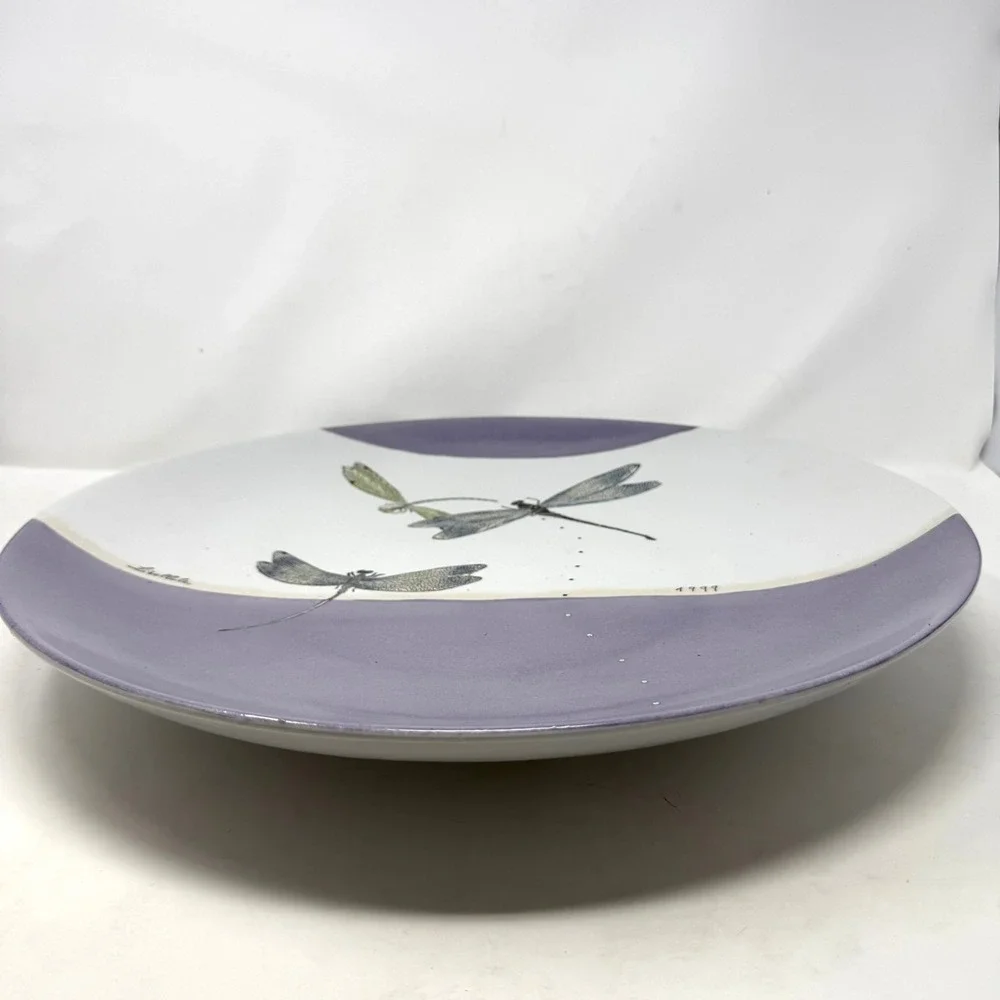 Fabienne Jouvin Paris Libellule Dragonfly Decorative Plate 1999 Purple White VTG